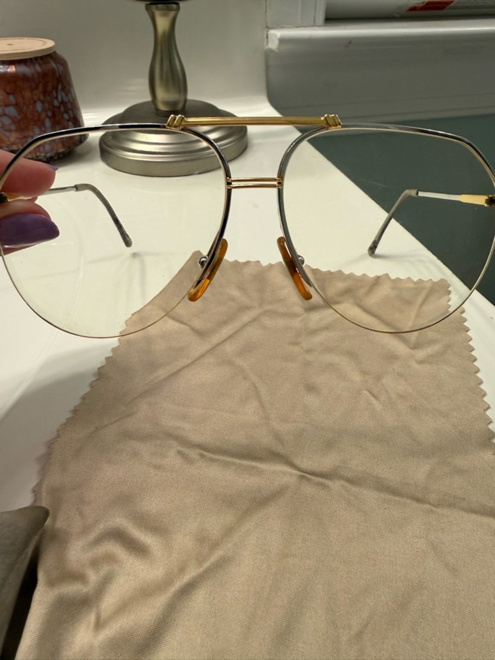 Vintage Porsche Carrera Gold Rimless Pilot Glasses with Amber Nose Pads - Picture 8 of 9